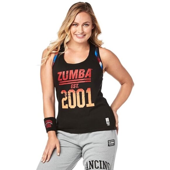 Zumba Womens Racerback Tank Top Black With "Zumba EST. 2001" Small - Picture 1 of 3